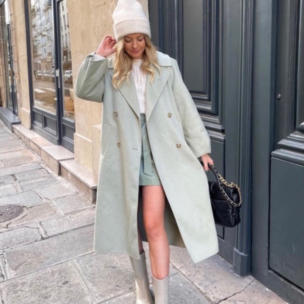 NEW Zara oversized wool blend coat baby green - Picture 5 of 15